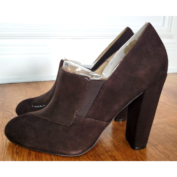 Isola Women’s Size 10 M Chunky Block High Heel Brown Suede Leather Sparkle Pumps - Picture 3 of 10